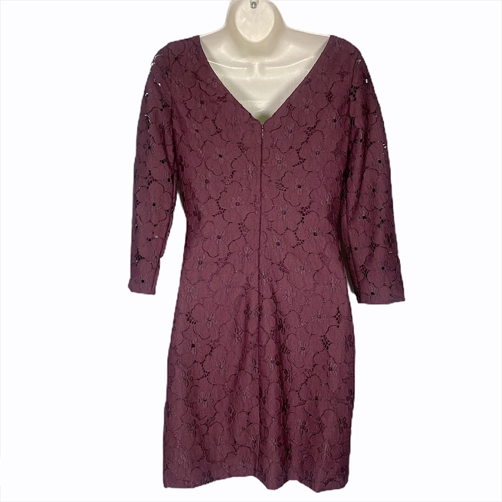 DVF Sarita Flower Lace Dress in Aubergine - Picture 4 of 14